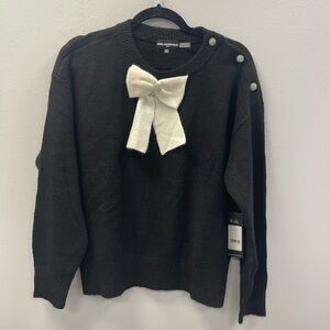 Karl Lagerfeld Paris Women's Big Bow Applique Sweater Black & White- Large - NWT